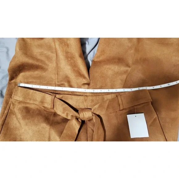 Carole Wren Women’s Faux Suede Wide-Leg Pants - Camel Brown - Size L - Picture 4 of 11